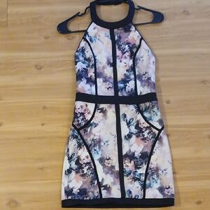 a'gaci Floral Print Mini Dress - Black and Cream